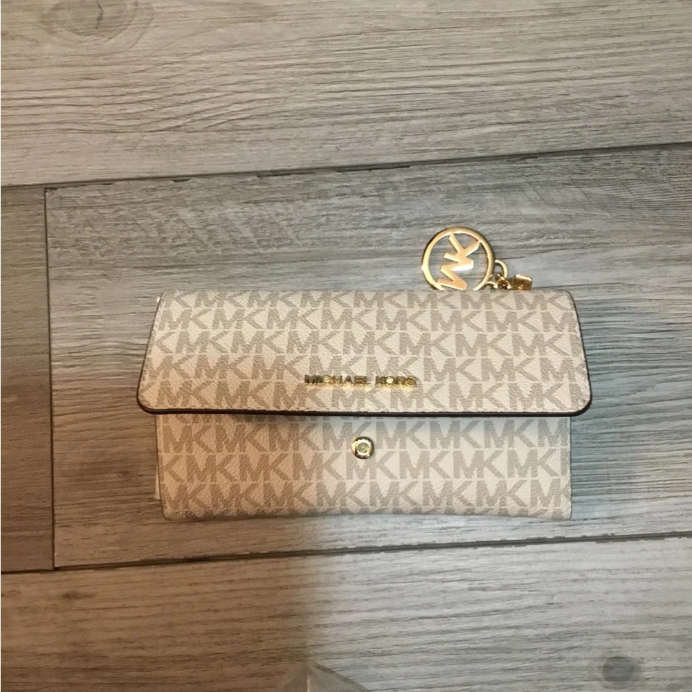 Michael Kors Cream Logo Continental Wallet with Gold Accent